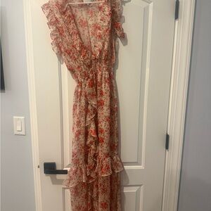 Misa Los Angeles Red and Cream Floral Maxi Dress